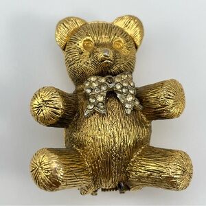 Vintage Max Factor Gold Tone Teddy Bear Solid Perfume Compact